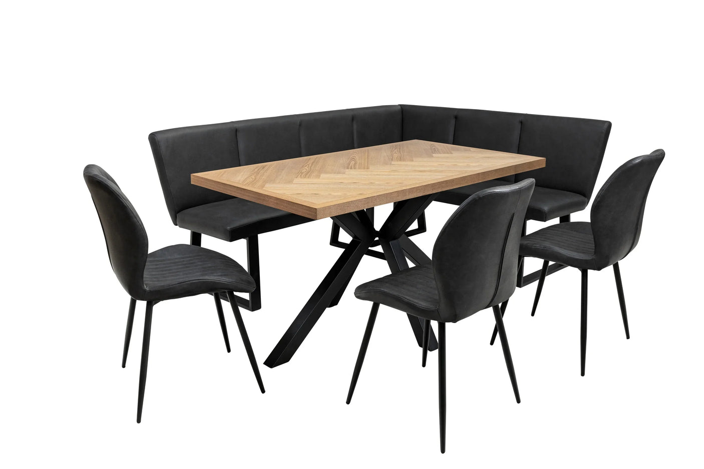 Herringbone Dining Table - 1.4m Medium Ash Veneer with Black Legs