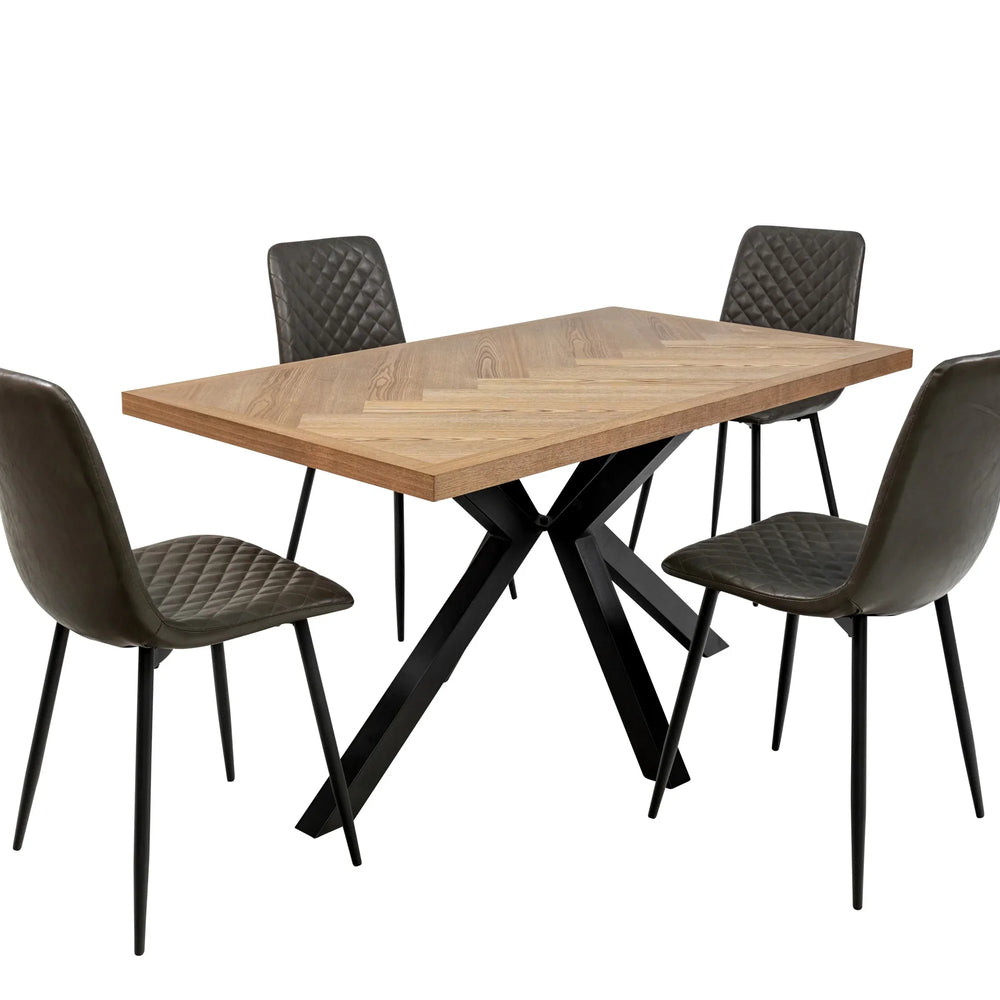Herringbone Dining Table - 1.4m Medium Ash Veneer with Black Legs