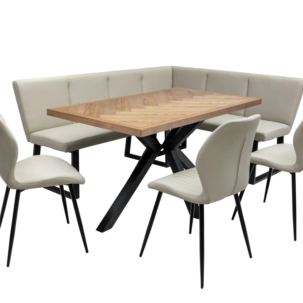 Herringbone Dining Table - 1.4m Medium Ash Veneer with Black Legs