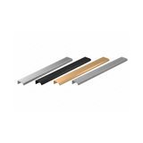 Four metallic handles in silver, black, gold, and gray on a white background