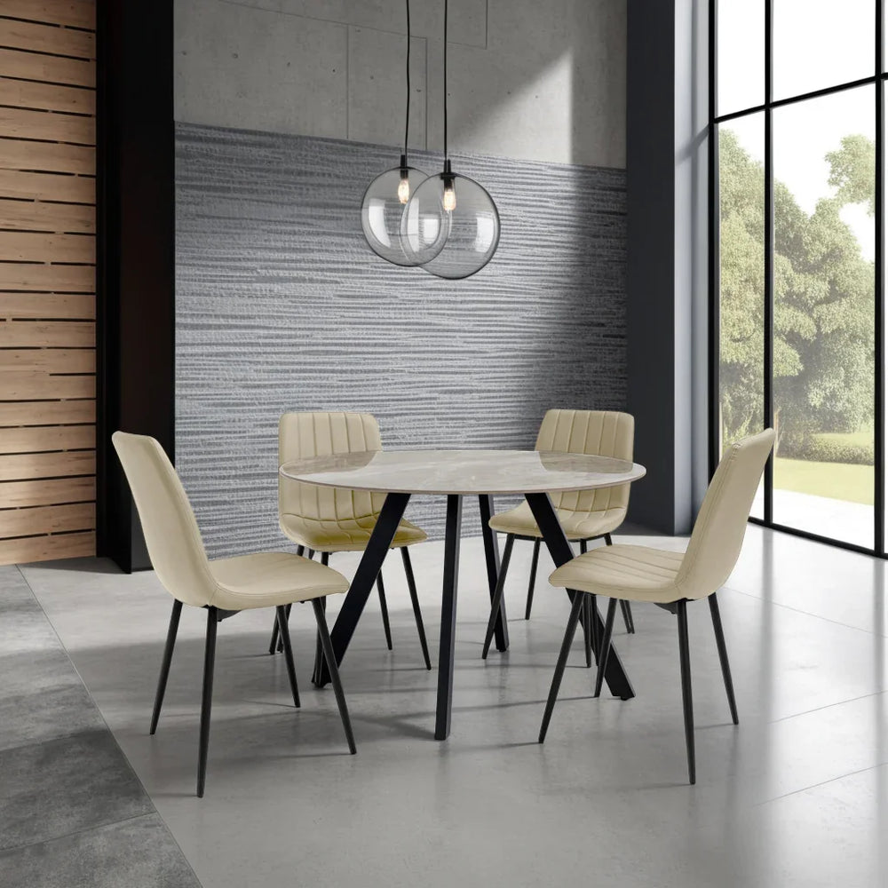 1.1m Grey Stone Round Dining Table - Stylish Modern Furniture