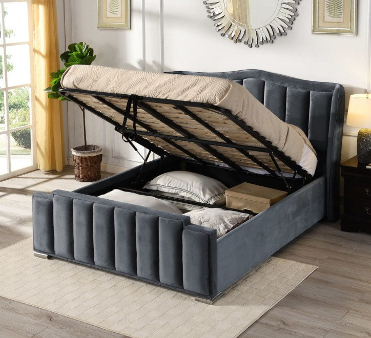 Clare Grey Gaslift Bed - 5FT - W 192 X H 135 X L 224 - CLARE-GASLIFT-BED-GREY