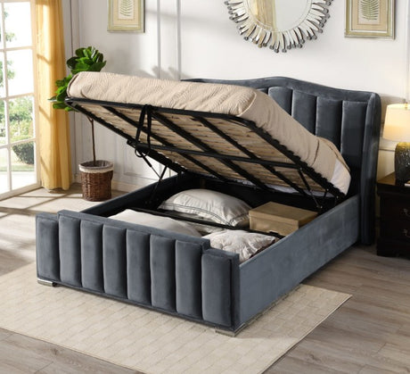 Clare Grey Gaslift Bed - 5FT - W 192 X H 135 X L 224 - CLARE-GASLIFT-BED-GREY