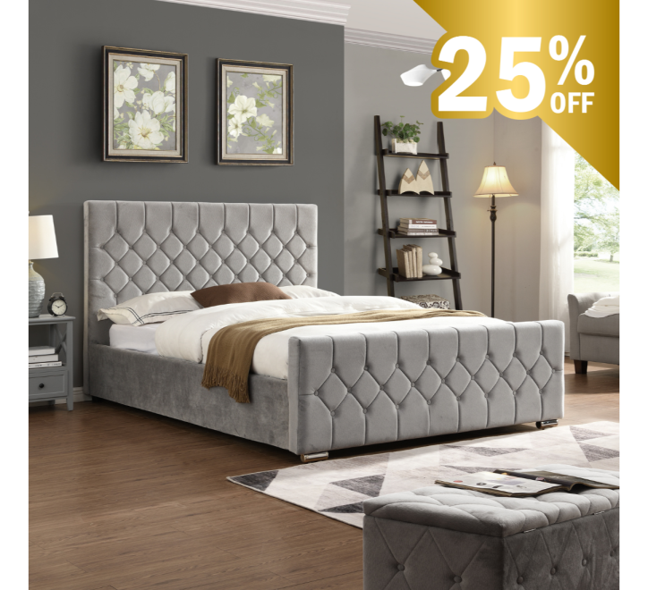 Galway Silver Bed - 4FT - W 132 X H 120 X L 213 - GALWAYSILVERBED