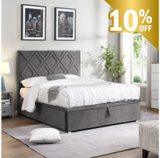 Dublin Grey Gas Lift Bed - 4FT6 - W 142 X H 135 X L 200 - Dublin Grey Gas Lift Bed