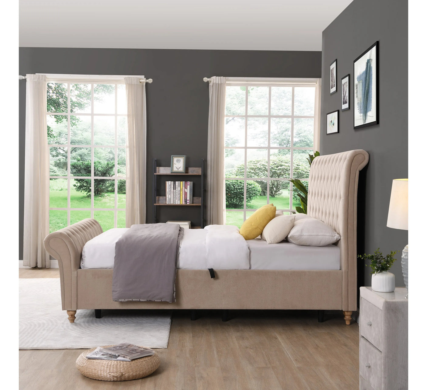 Kilkenny Mink Side Gas-Lift Bed - 4ft6: (W) 148 x (H) 135 x (L) 239cm - Kilkenny Mink Side Gas-Lift Bed