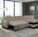 Brown corner sofa with a modern design and reclining feature in a stylish living room setting