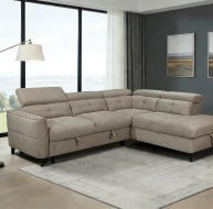 Brown corner sofa with tufted cushions and modern design in a stylish living room setting