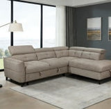 Brown corner sofa with tufted cushions and modern design in a stylish living room setting