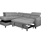 Grey corner sofa with tufted upholstery and adjustable backrest for comfort and style