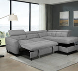 Grey corner sofa with tufted design and adjustable chaise lounge in a modern living room setting