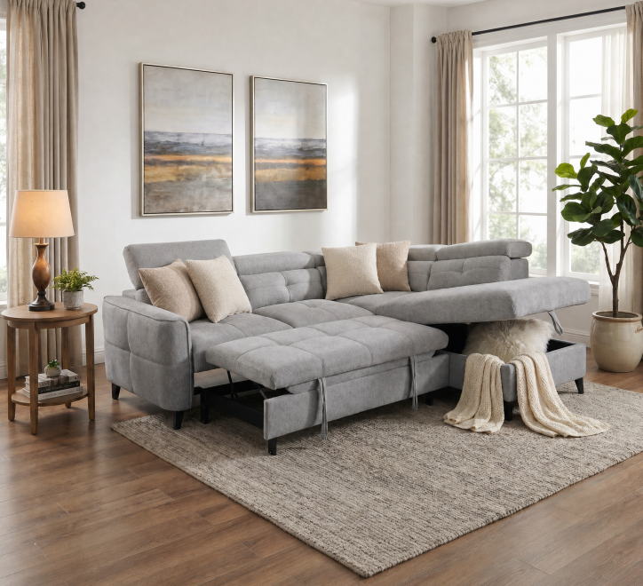 Grey corner sofa with plush cushions and a modern design, perfect for any living space