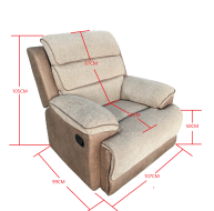 Two-tone fabric recliner chair with plush cushions and modern design for comfortable seating