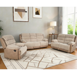 Jessica Two-Tone Fabric Collection featuring a cozy sofa, loveseat, and recliner in a stylish living room setting