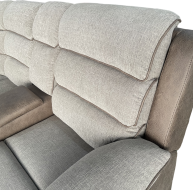 Two-tone fabric sofa with plush cushions in light and dark shades for modern living spaces