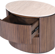 Cleo Locker with a smooth top and wooden drawers featuring vertical grooves for stylish storage