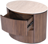 Cleo Locker with a round top and two spacious drawers in a stylish wooden finish