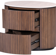 Round wooden locker with two drawers featuring a sleek design and textured finish