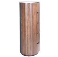 Cleo Chest featuring a sleek cylindrical design with four drawers in a rich wood finish