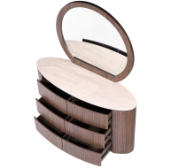 Cleo Dressing Table with oval mirror and multiple drawers in a sleek modern design