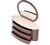 Cleo Dressing Table with oval mirror and multiple drawers in a modern design