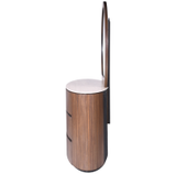 Cleo Dressing Table with a sleek design and round mirror, featuring two storage drawers