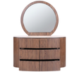 Cleo Dressing Table with round mirror and stylish wooden drawers for elegant storage and display