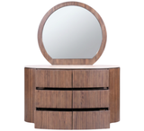 Cleo Dressing Table with round mirror and stylish wooden drawers for elegant storage and display