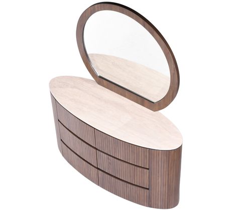 Cleo Dressing Table with a sleek design and an oval mirror, perfect for any modern bedroom setup