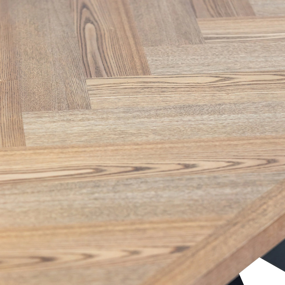 Herringbone Dining Table - 1.4m Medium Ash Veneer with Black Legs