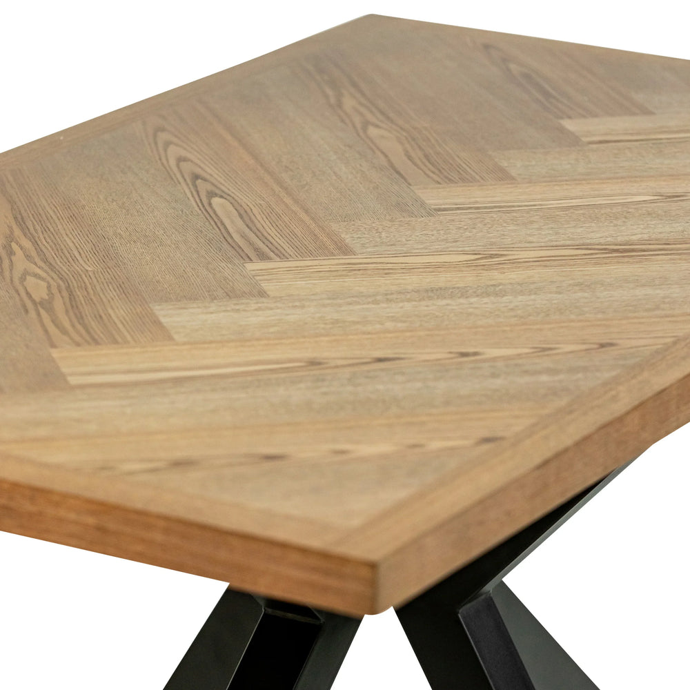 Herringbone Dining Table - 1.4m Medium Ash Veneer with Black Legs
