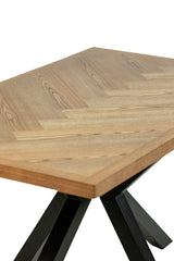 Herringbone Dining Table - 1.4m Medium Ash Veneer with Black Legs