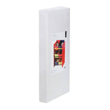 Three-tier kids storage unit featuring a white frame with vibrant red accents. The unit has open shelves for easy access, designed to hold toys and books. The overall design is modern and playful, suitable for a child's room