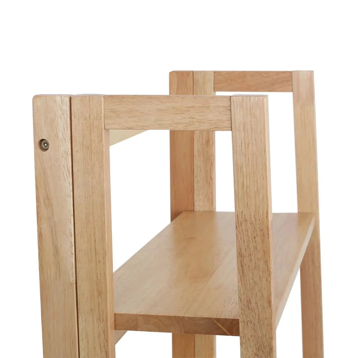 Light wood shelving unit with two tiers and simple rectangular frame