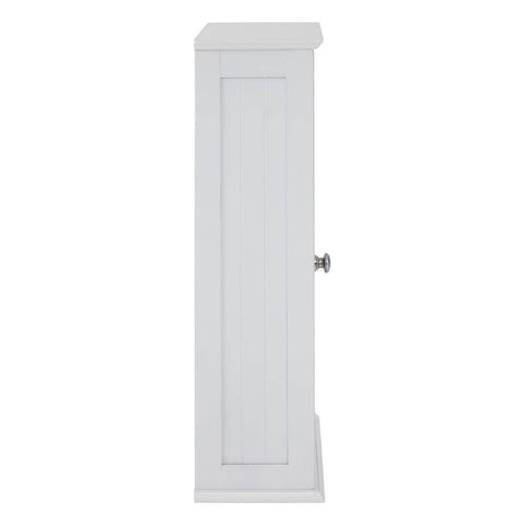 Tall, white cabinet with a mirrored front and a single door, featuring a simple, elegant design and a small round handle. The cabinet has a smooth finish and is suitable for home furniture decor