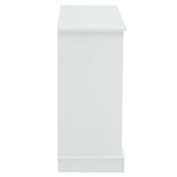 Tall, white storage unit with a smooth surface and clean lines, featuring a simple design and a flat top. The unit has a rectangular shape and a slightly raised base, suitable for various home decor styles