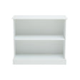 White storage unit featuring two open shelves, designed for home organization. The unit has a simple, modern aesthetic with clean lines and a sturdy base