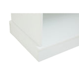 Close-up view of the corner of a white Portland Storage Unit, showcasing its smooth edges and clean lines, with a visible shelf and a sturdy base