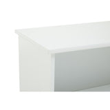Close-up view of the top edge of a white storage unit, showcasing a smooth surface and clean lines, with an open compartment visible below