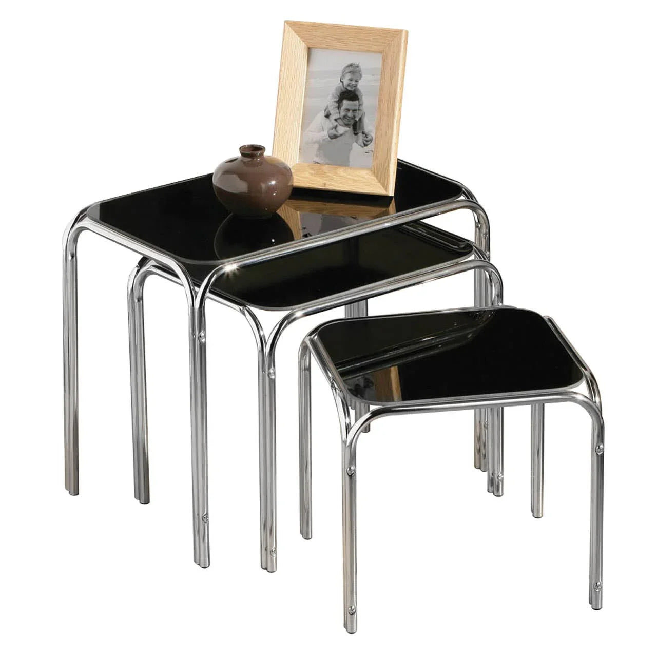 Jordan Set Of Three Black Glass Nest Of Tables