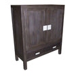 Large wooden dining cabinet with a dark finish, featuring two front doors with square handles and a lower drawer. The cabinet stands on four sturdy legs and has a simple, modern design