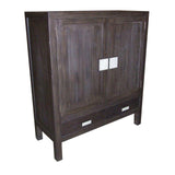 Large wooden dining cabinet with a dark finish, featuring two front doors with square handles and a lower drawer. The cabinet stands on four sturdy legs and has a simple, modern design