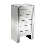 Mirrored tall chest of drawers with crystal handles and five storage drawers