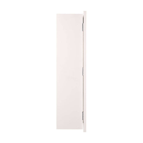 Tall, narrow wall cabinet featuring a mirrored front and two inner shelves. The cabinet has a sleek design with a light finish, suitable for various home decor styles