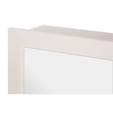 A close-up view of the Port Mirrored Wall Cabinet featuring a sleek, modern design with a smooth, reflective surface and a soft-colored frame. The cabinet has a rectangular shape with two inner shelves visible through the mirror, providing functional storage space