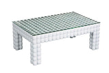 modern coffee table with glass top and white rounded leg design