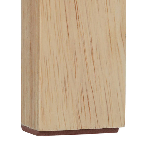 Close-up view of a light-colored wooden stool leg made from Hevea wood, showcasing a smooth finish and natural wood grain texture. The leg has a square base with rounded edges, emphasizing its sturdy design