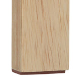 Close-up view of a light-colored wooden stool leg made from Hevea wood, showcasing a smooth finish and natural wood grain texture. The leg has a square base with rounded edges, emphasizing its sturdy design