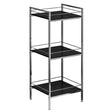 Three-tier shelf unit featuring a sleek black high gloss finish with a modern design. The unit has a sturdy metal frame and three open shelves, providing ample space for storage or display. The top shelf has a railing for added security