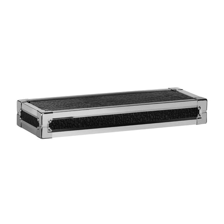 Small wall shelf featuring a crocodile leather effect surface in black, framed with a sleek silver border. The shelf has an open design with a flat top and a slight lip at the front for stability